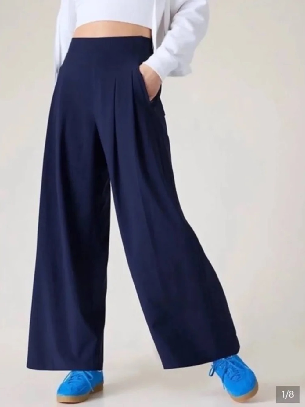 Athleta Brooklyn Heights High Rise Pleated Wide Leg Pant Navy Size 0
